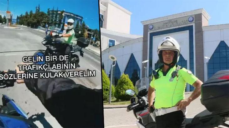 Hız yapan motosikletli gence baba öğüdü veren polise başarı belgesi