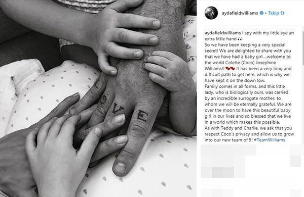 Robbie Williams ve Ayda Field üçüncü çocuklarını kucağına aldı