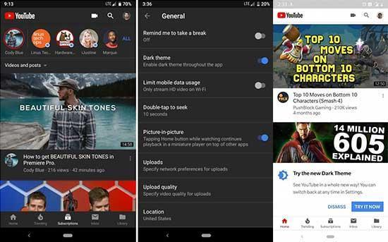 YouTube Android için koyu temayı kullanıcılarına sundu