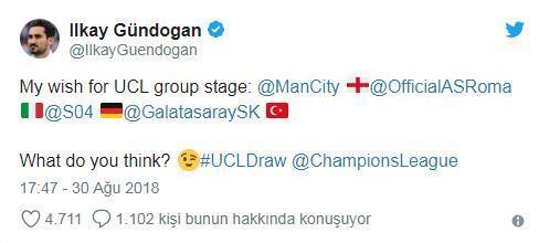 İlkay Gündoğanın Şampiyonlar Liginde Galatasaray isteği