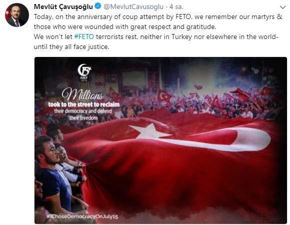 Dışişleri Bakanı Çavuşoğlundan 15 Temmuz mesajı