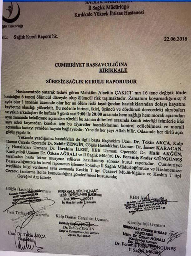 Son dakika: Alaattin Çakıcıya süresiz sağlık kurulu raporu