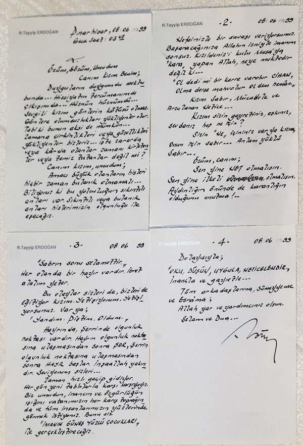 İşte Cumhurbaşkanı Erdoğanın cezaevinden kızına yazdığı mektup