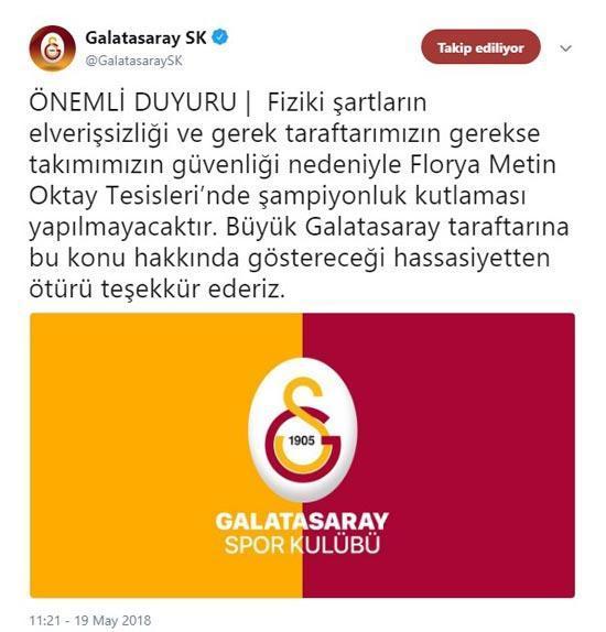 Galatasaray Floryada şampiyonluk kutlaması yapılmayacağını duyurdu