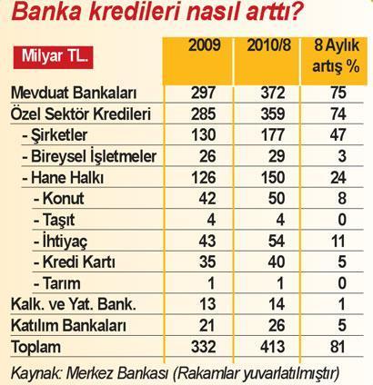 Banka kredileri 8 ayda % 24 arttı
