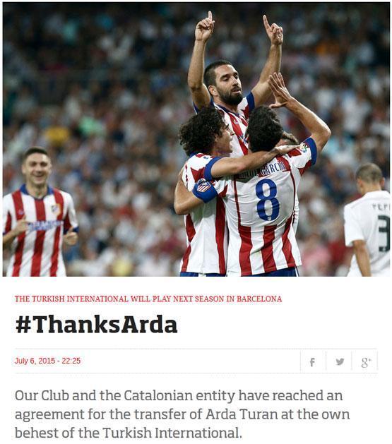 Atleticodan Ardaya teşekkür