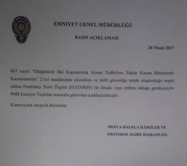 Son dakika: Emniyette dev FETÖ operasyonu 9103 polis...