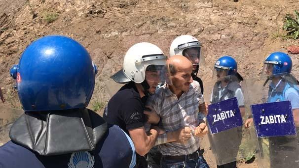 Yuvacık Barajı çevresindeki tesislerin yıkımında biber gazlı müdahale