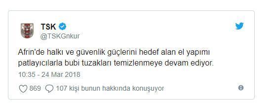 Son Dakika... TSK açıkladı Afrin tamamen kontrol altına alındı