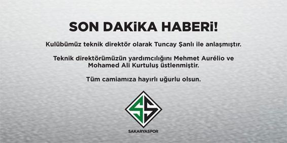 Tuncay Şanlı Sakaryasporun yeni teknik direktörü oldu