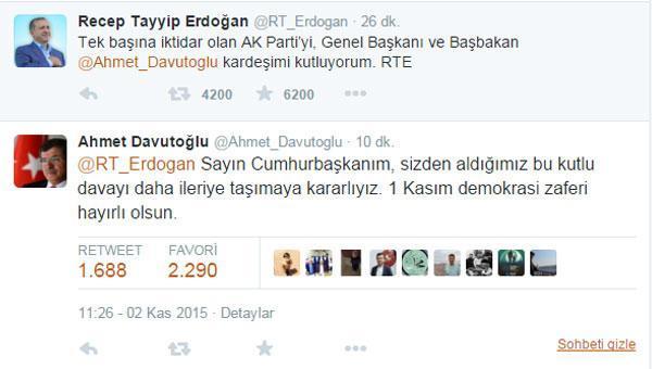 Erdoğan ve Davutoğlu twitterda mesajlaştı