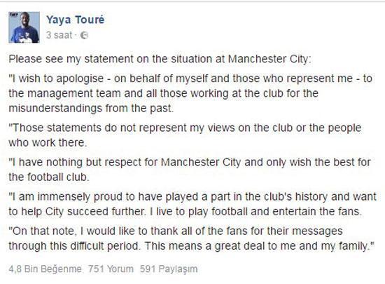 Yaya Toure, Guardioladan özür diledi