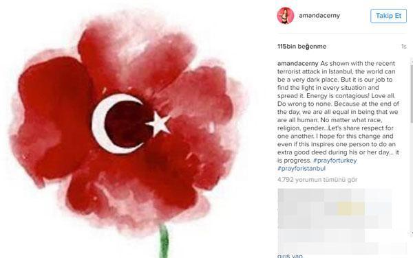 Amerikalı oyuncu Amanda Cerny İstanbul için dua istedi