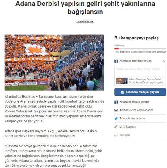 Şehit yakınları için Adana derbisi yapılsın kampanyası
