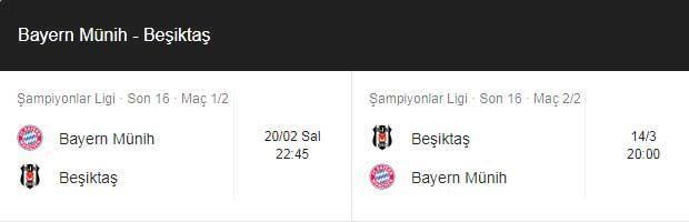Bayern Münih Beşiktaş maçı ne zaman saat kaçta hangi kanalda Şampiyonlar Ligi son 16 turu kuraları...