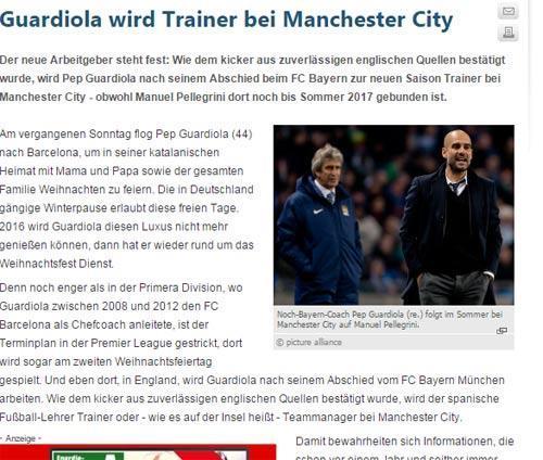 Kicker: Guardiola gelecek sezon Manchester Cityde
