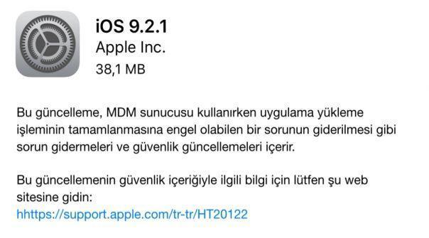 iOS 9.2.1 güncellemesi nasıl yapılır iOS 9.2.1 ile gelen yenilikler