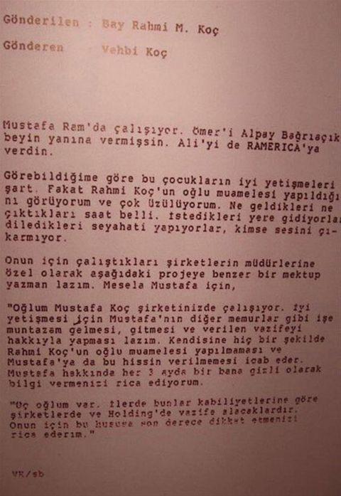 Merhum Vehbi Koç, yıllar önce bu mektubu yazmış...