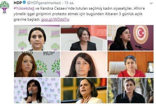 Tutuklu HDPliler Afrinde öldürülen teröristler için açlık grevi başlatıyor