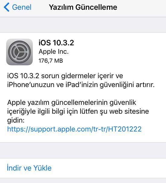 iOS 10.3.2 güncellemesi yayınlandı
