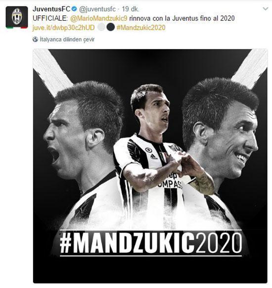 Juventus, Mandzukicin sözleşmesini 2020ye kadar uzattı