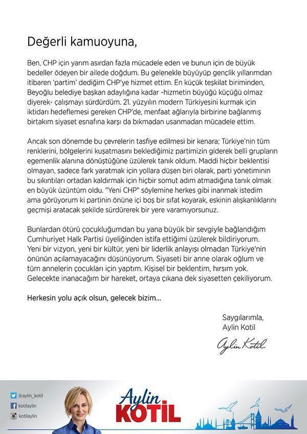 Aylin Kotil, CHPden istifa etti