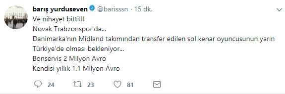 Trabzonsporun transferini sosyal medyadan duyurdu