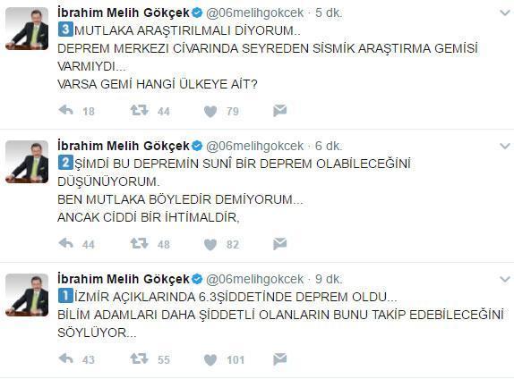 Melih Gökçekten depremin ardından dikkat çeken tweetler