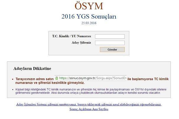 2016 YGS sonuçları açıklandı - ÖSYM Duyurusu