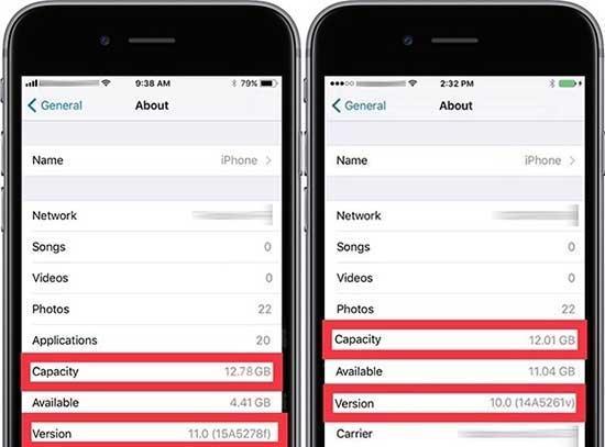iOS 11, iOS 10a göre daha fazla depolama alanı sunuyor