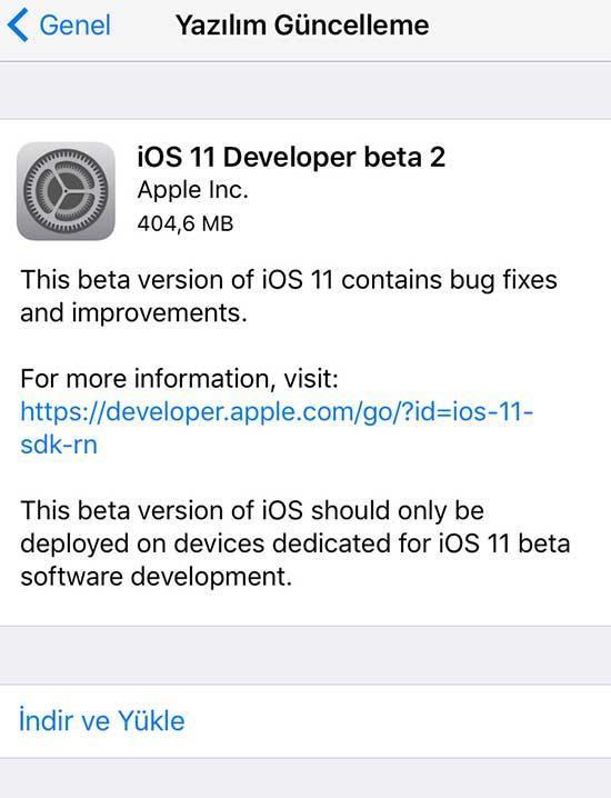 Apple, iOS 11 Beta 2 sürümünü yayınladı