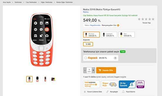 Nokia 3310’un Türkiye satış fiyatı belli oldu