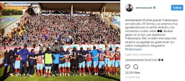 Emmanuel Mas, Trabzonspora teşekkür etti