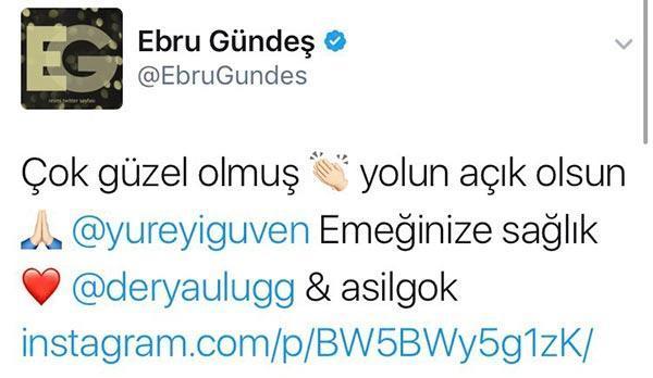 Ebru Gündeşten Güven Yüreyiye destek