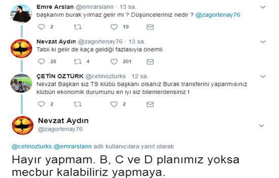 Trabzonspor yöneticisi Nevzat Aydından şok Burak Yılmaz tweeti