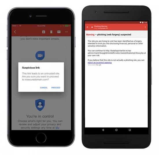 iOS için Gmail kimlik avı bağlantılarını ziyaret etme konusunda sizi uyacak