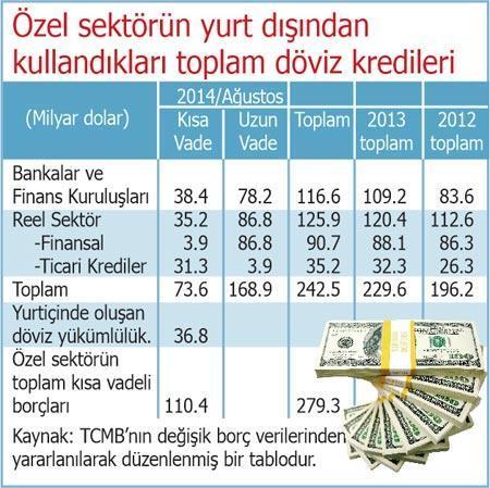 Özel sektörün döviz  borcu 279 milyar $