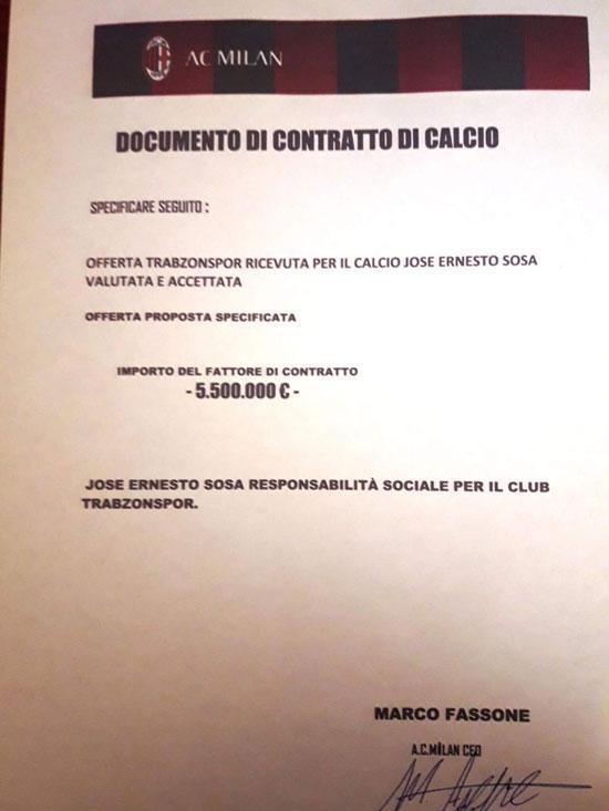 Transfer görüşmelerinin belgesi ortaya çıktı Jose Sosa...