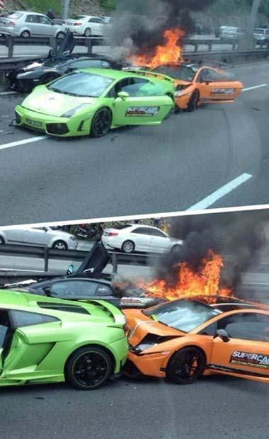 3 Lamborghini aynı kazada yandı