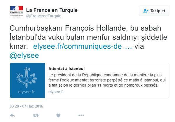 Büyükelçiler Twitterdan Türkçe kınadı
