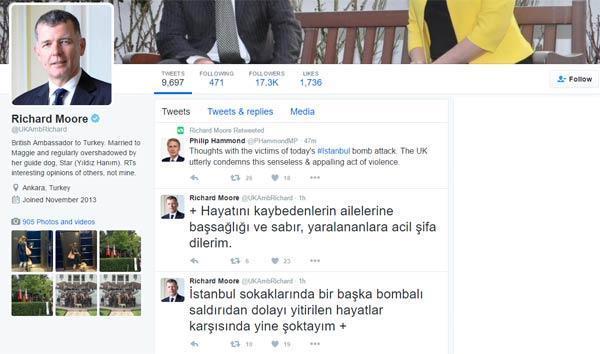 Büyükelçiler Twitterdan Türkçe kınadı