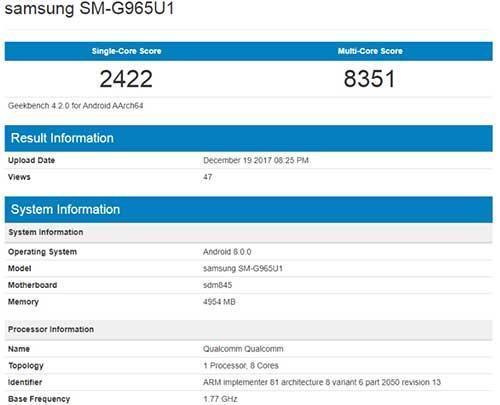 Galaxy S9+ın GeekBench skorları açıklandı