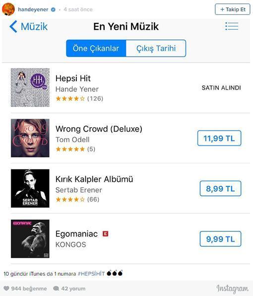 Hande Yener 10 gündür 1 numara