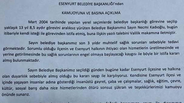 Son dakika: Esenyurt Belediye Başkanı Necmi Kadıoğlu istifa etti