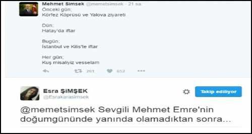 Eşi Bakan Şimşeke twitterdan sitem etti