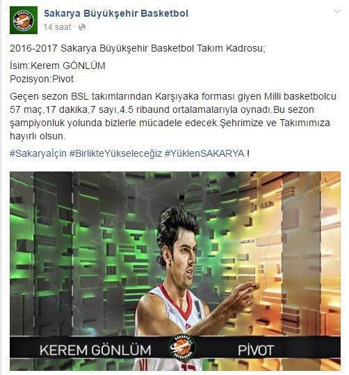 Sakarya Büyükşehir Basketbol, Kerem Gönlüm’le anlaştı