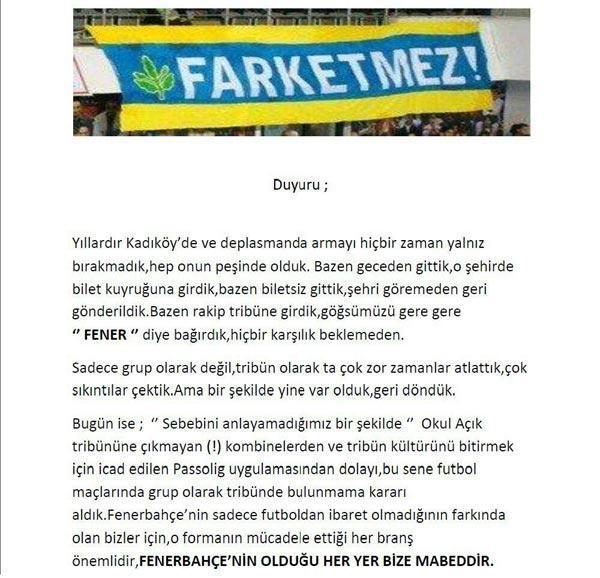 Ultras Fener grubu maçlara gitmeyecek
