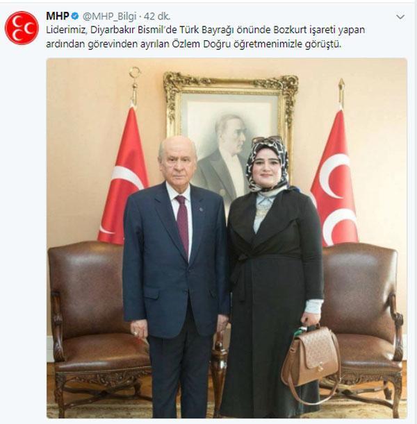 Bozkurt işareti yaptığı için istifa eden öğretmen Bahçeliyi ziyaret etti