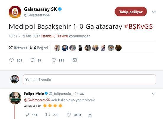 Galatasarayın yediği gole Melo tepkisi
