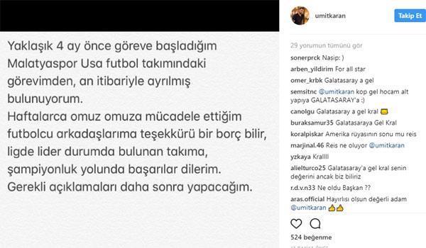 Ümit Karan zirvede bıraktı, Malatyaspor USAdan istifa etti